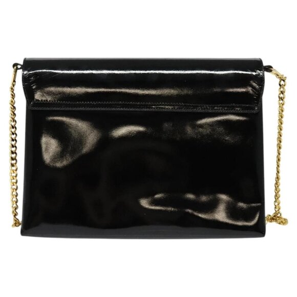 GUCCI Chain Shoulder Bag Patent leather Black Gold Auth BA2705 - Picture 2 of 16